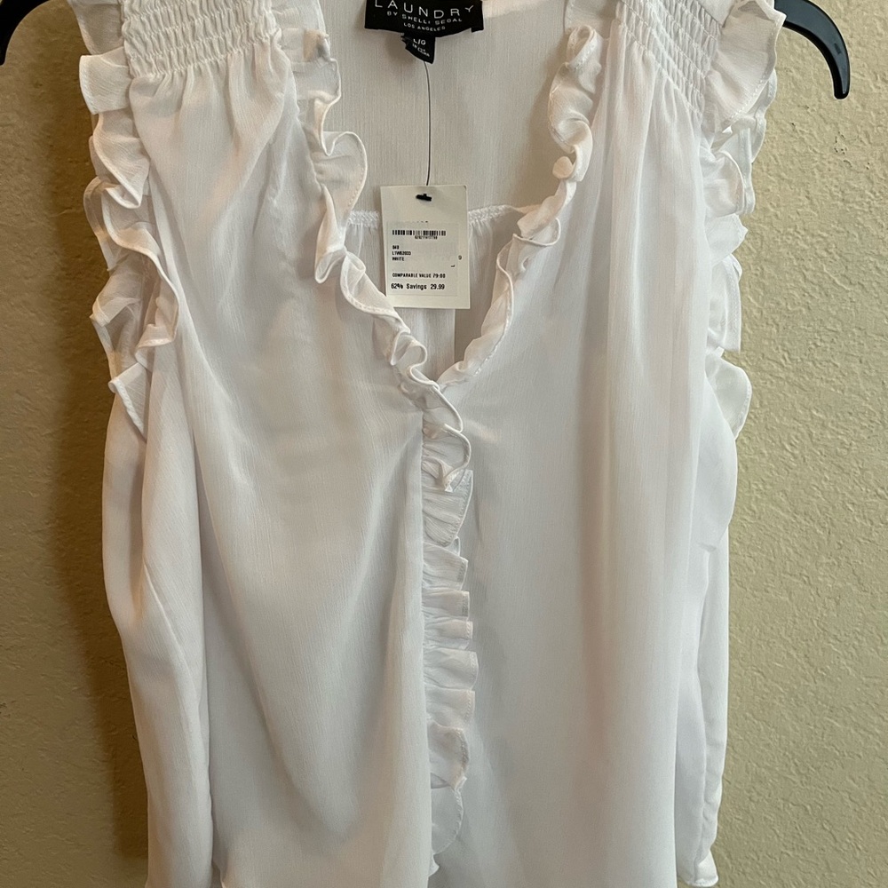 Laundry by Shelli Segal White Ruffle Blouse